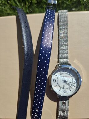 Interchangeable Silver Issac Mizarahi Mesh Watch with Navy Straps